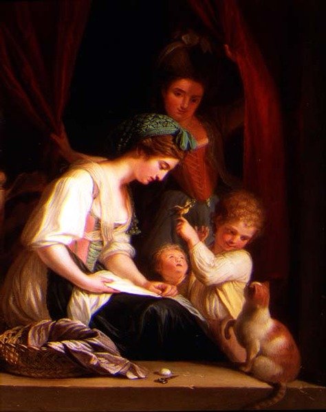 En mor og hendes børn med en sygeplejerske bagved af Ludwig Guttenbrunn