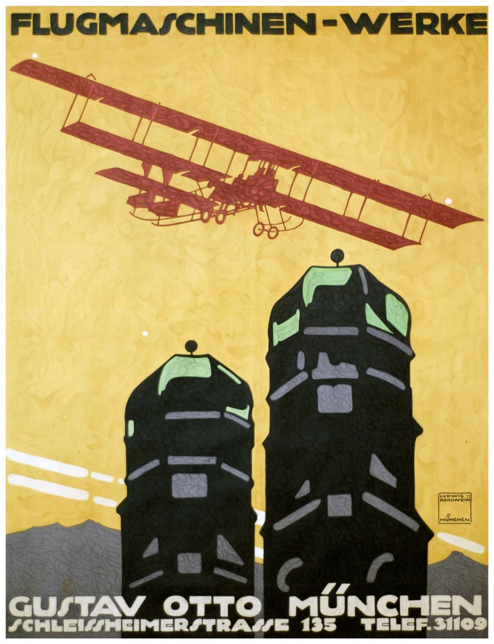 Flyvende maskiner - værker, plakater. 1912 (litografi) af Ludwig Hohlwein