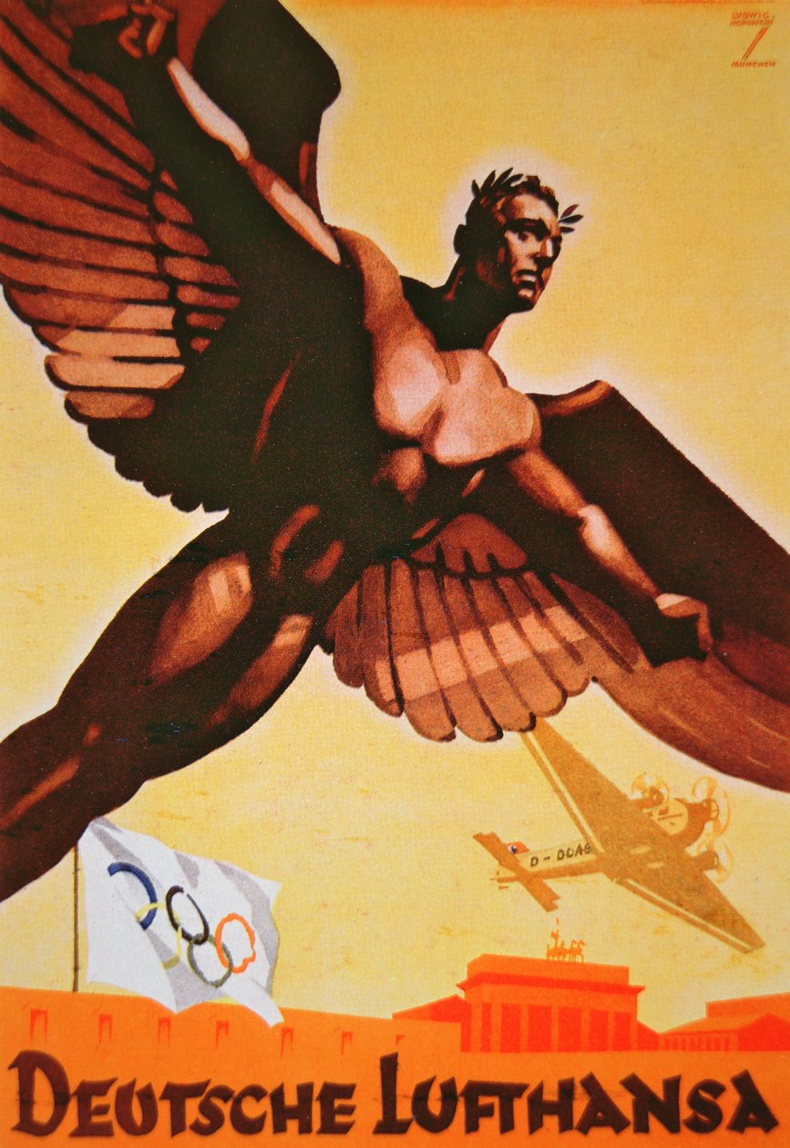 Plakatannoncering af flyrejser til Berlin med tyske Lufthansa af Ludwig Hohlwein