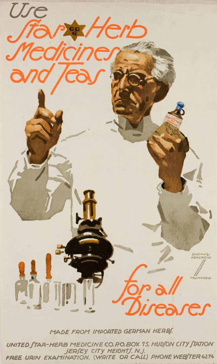 Brug Star Herb Medicines and Teas - for all Diseases, ca 1923. af Ludwig Hohlwein