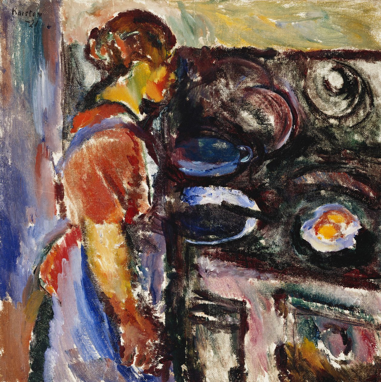 Pigen i køkkenet; Gedde I Kjokken, 1921 af Ludvik Peter Karsten