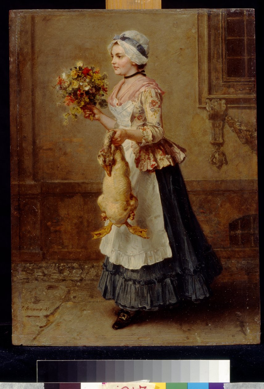 Med lykønskninger af Knaus, Ludwig (1829-1910). Olie på træ af Ludwig Knaus