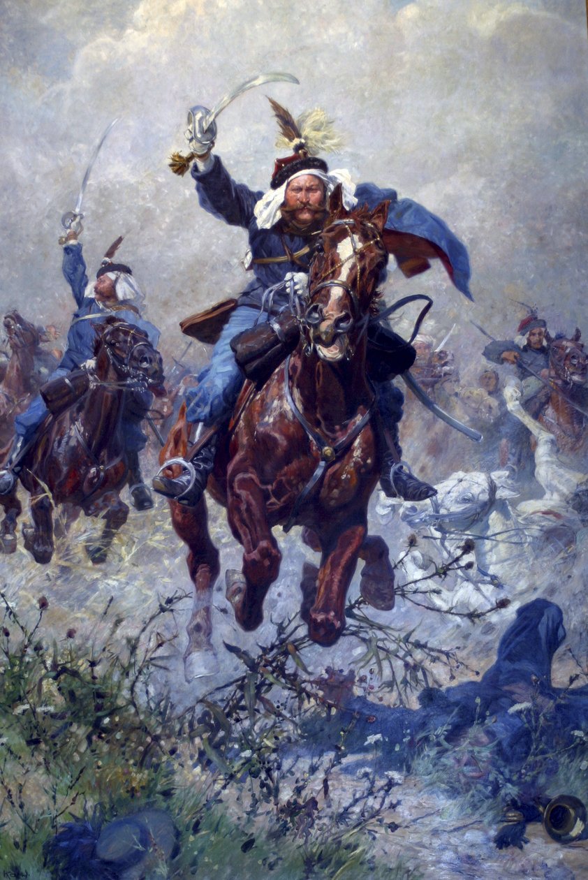 Oberst Maximilian Ritter von Rodakowski og 13. Uhlans i slaget ved Custoza i 1866, 1908 (olie på lærred) af Ludwig Koch