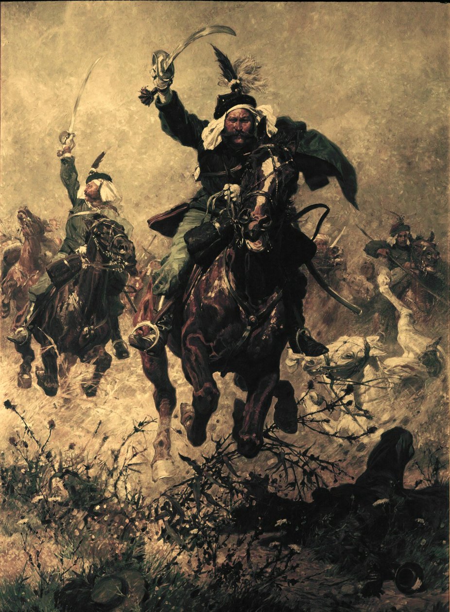Oberst Rodakowski rider foran sit regiment i slaget ved Custoza ... af Ludwig Koch