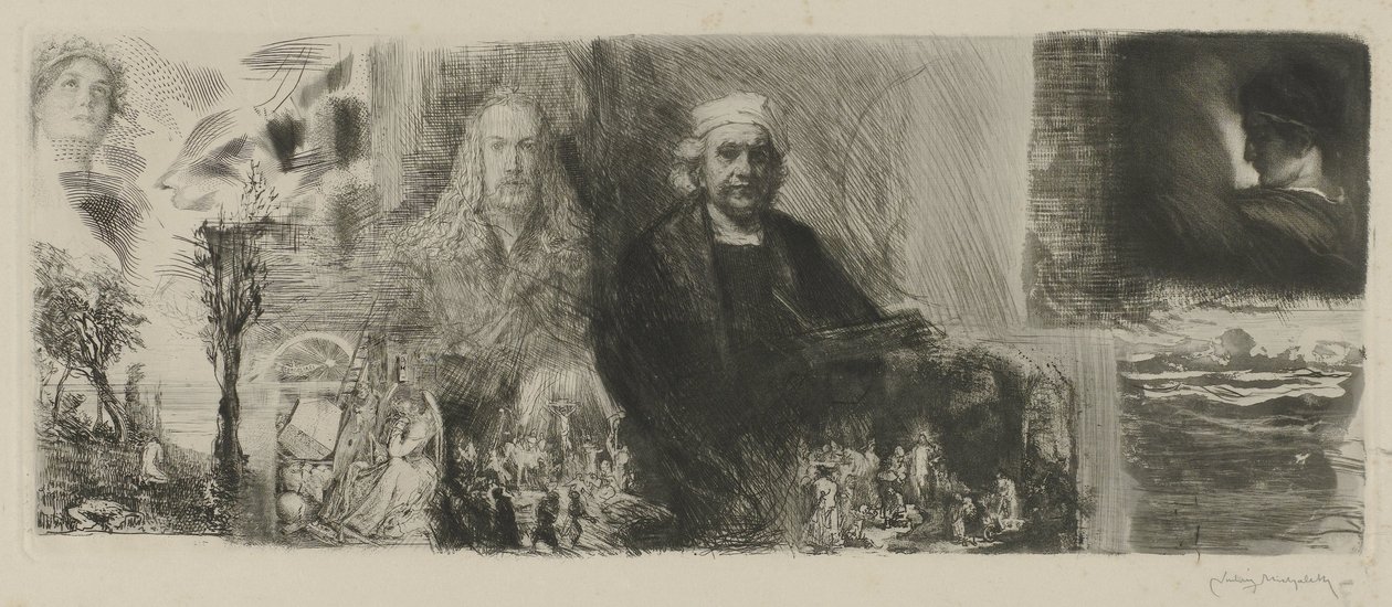 Værker af Rembrandt og Dürer i forskellige trykteknikker An die Schönheit (titel på objekt) af Ludwig Michalek