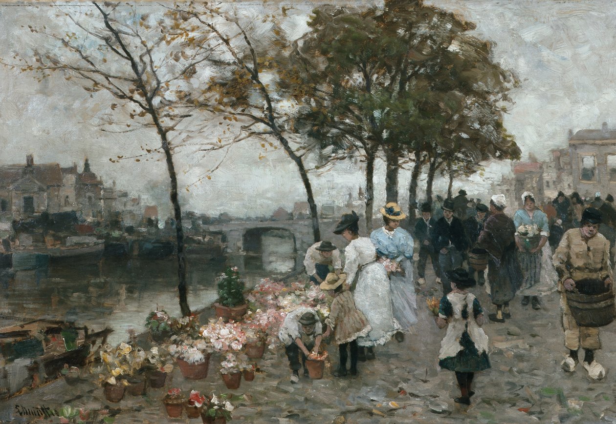 Blomstermarked ved kanalen af Ludwig Munthe