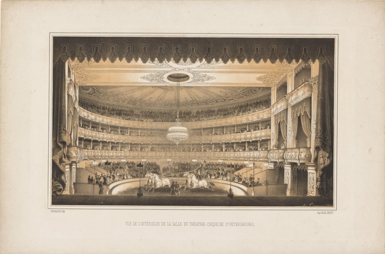 Interiør af Equestrian Circus Theatre i Sankt Petersborg, 1850. af Ludwig Premazzi