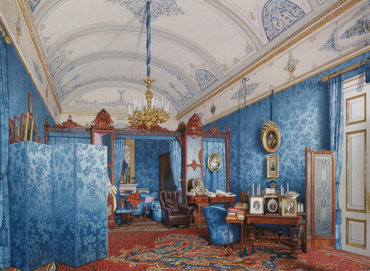 Interiør af Vinterpaladset. Kejserinde Maria Alexandrovnas omklædningsrum, 1857 af Ludwig Premazzi