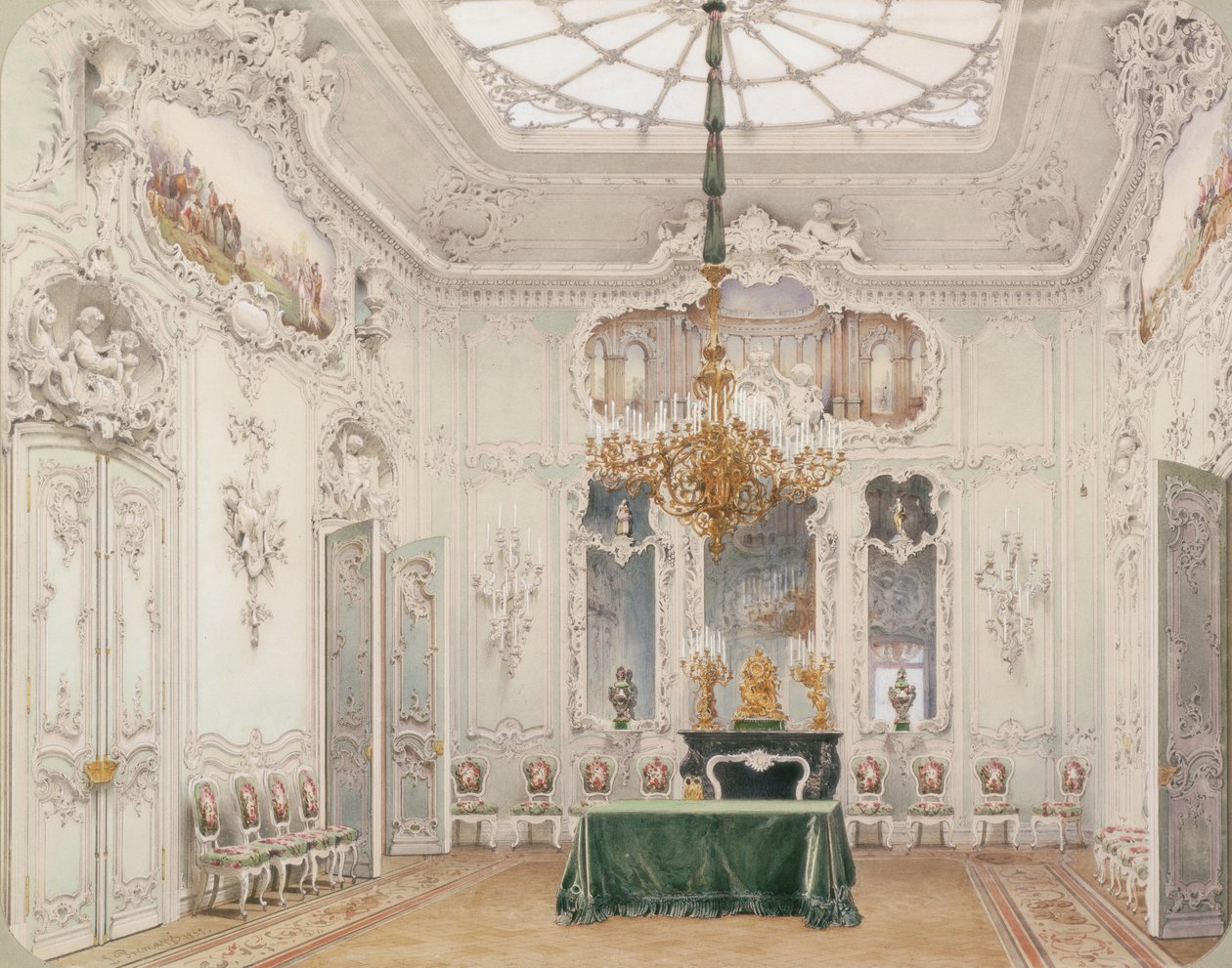 Interiør af Vinterpaladset. Den grønne spisestue, 1852 af Ludwig Premazzi