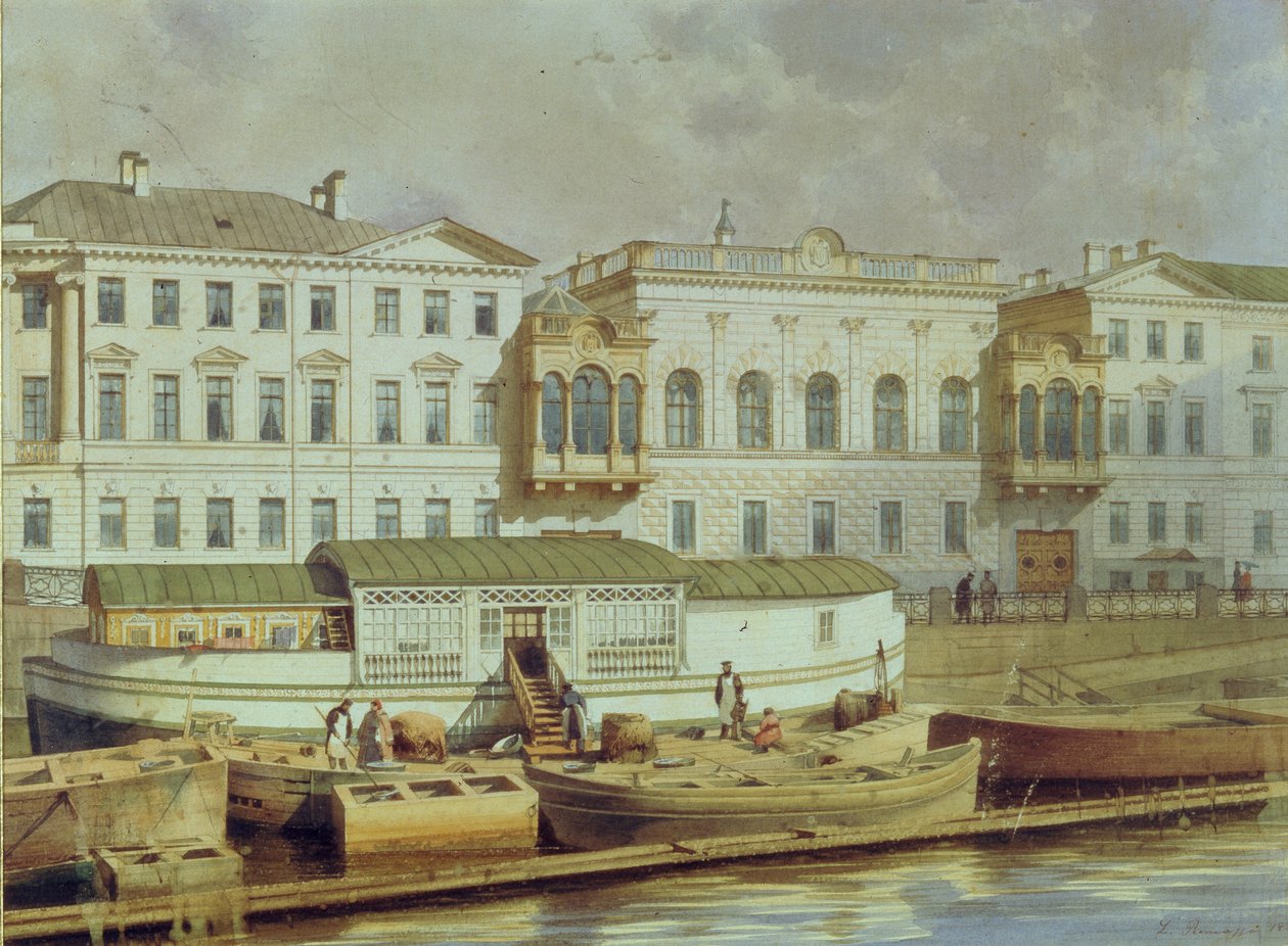 Naryshkin-paladset ved Fontanka-floden, midten af det 19. århundrede. af Ludwig Premazzi