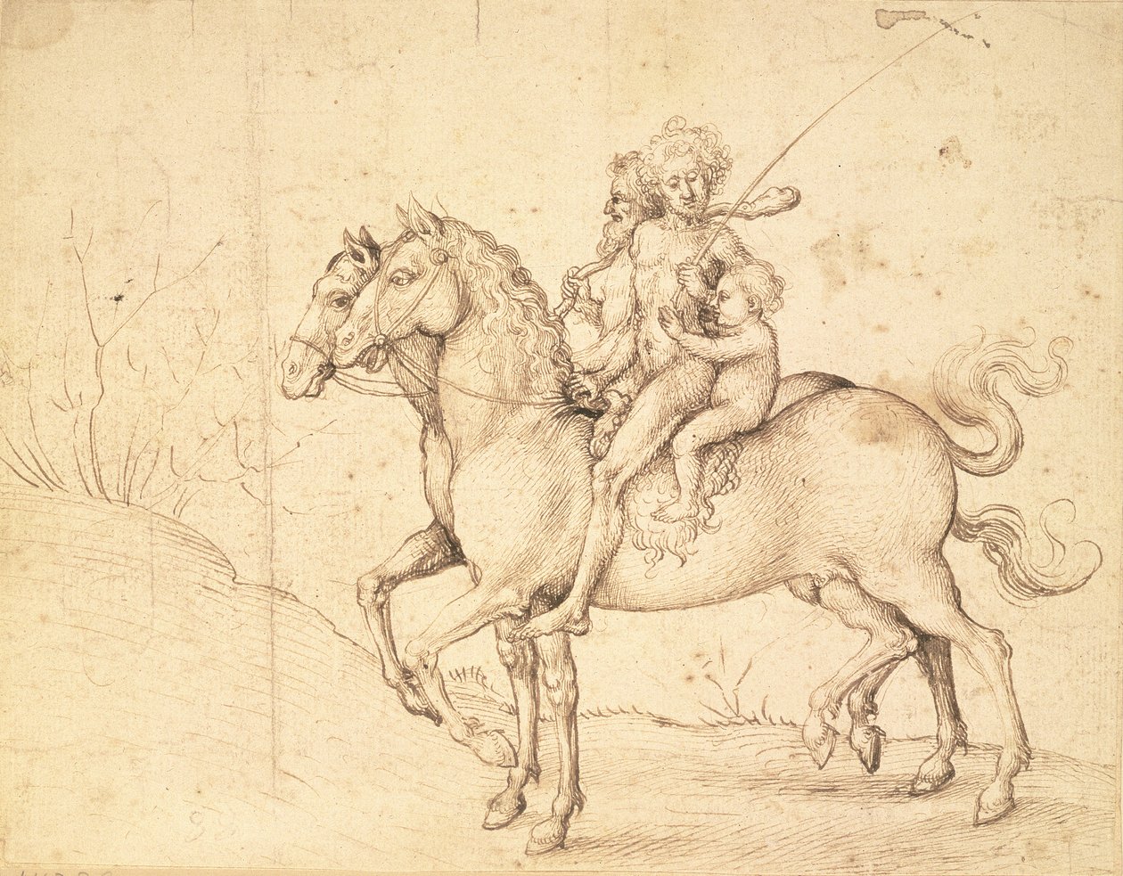 Savages on Horseback (pen og brunt blæk) af Ludwig Schongauer