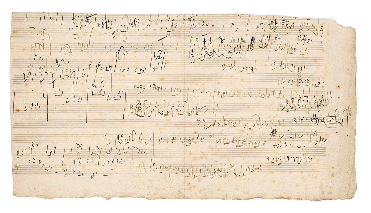 Autografmusikmanuskript, et skitseblad til den langsomme sats af Strygekvartetten i C, op. 59, nr. 3, den tredje "Razumovsky"-kvartet, Wien, ca. 1806 af Ludwig van Beethoven