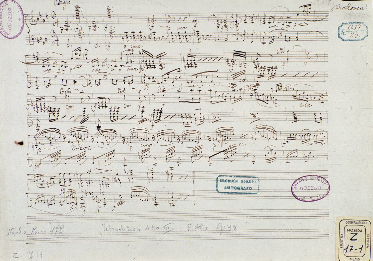 Side med partitur af "Fidelio": begyndelsen af akt III af Ludwig van Beethoven