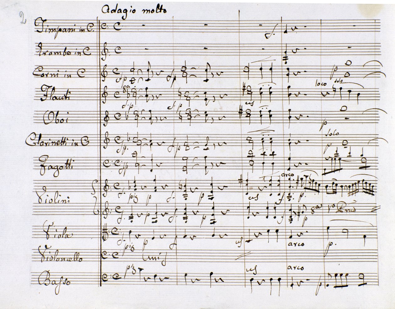 Nodeside fra Symphony n. 1 i C-dur af den tyske komponist Ludwig van Beethoven (1770-1827) (1799-1800) Milan Biblioteca del Conservatorio af Ludwig van Beethoven