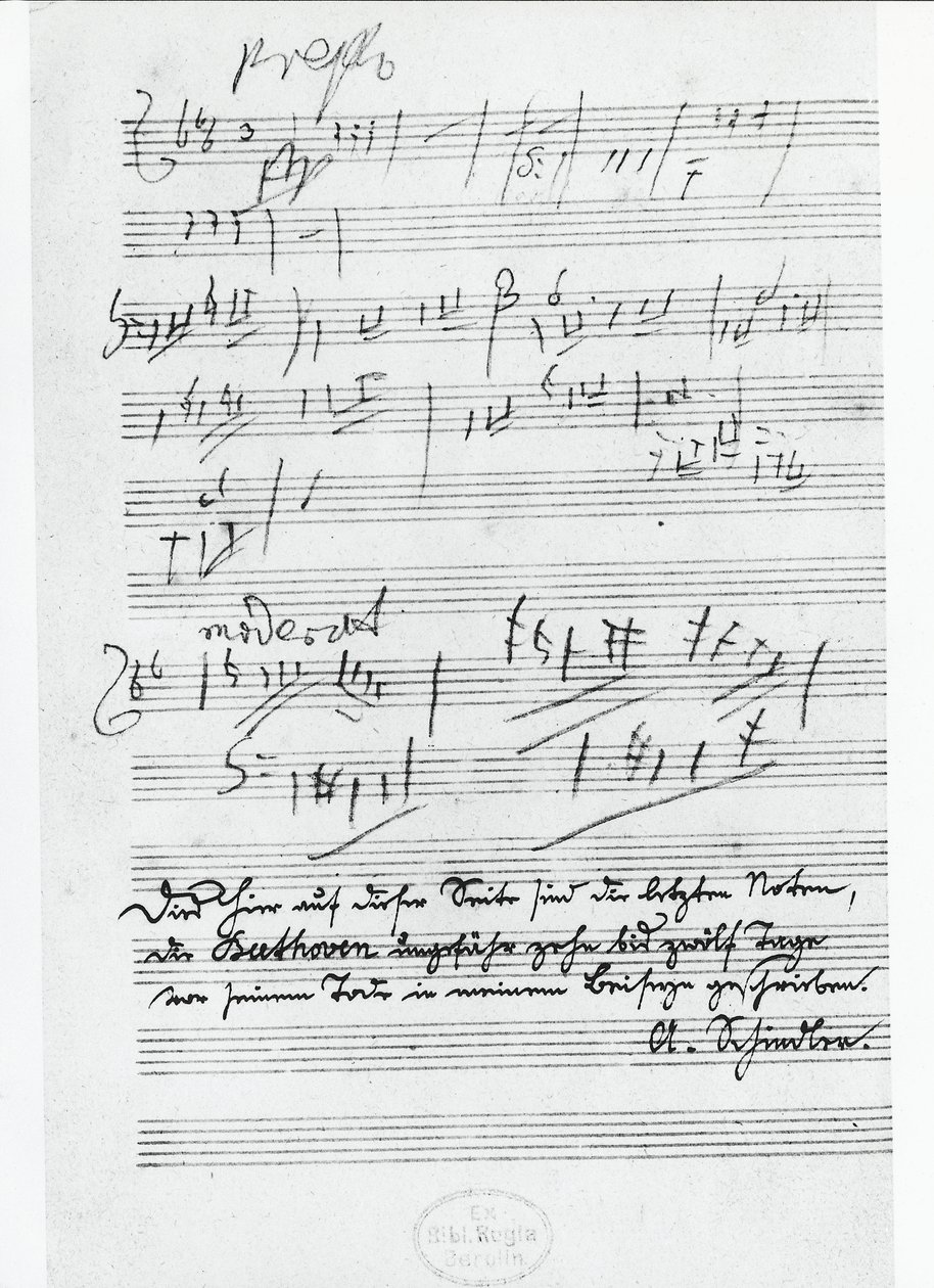 Den sidste side med musik skrevet af den tyske komponist Ludwig van Beethoven (1770-1827) af Ludwig van Beethoven