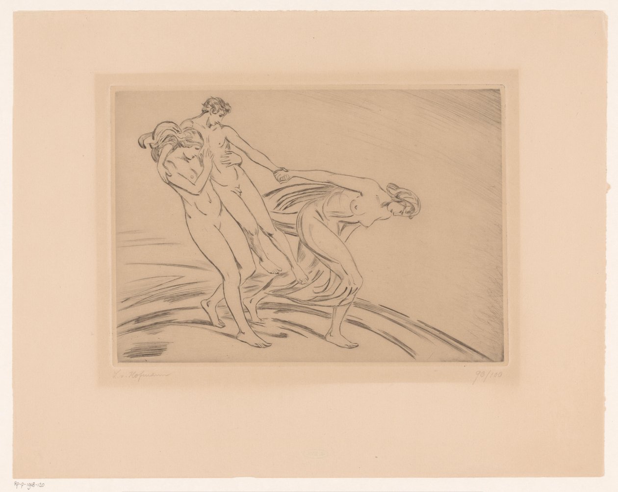 To kvinder kidnapper en mand af Ludwig von Hofmann (signed by artist)