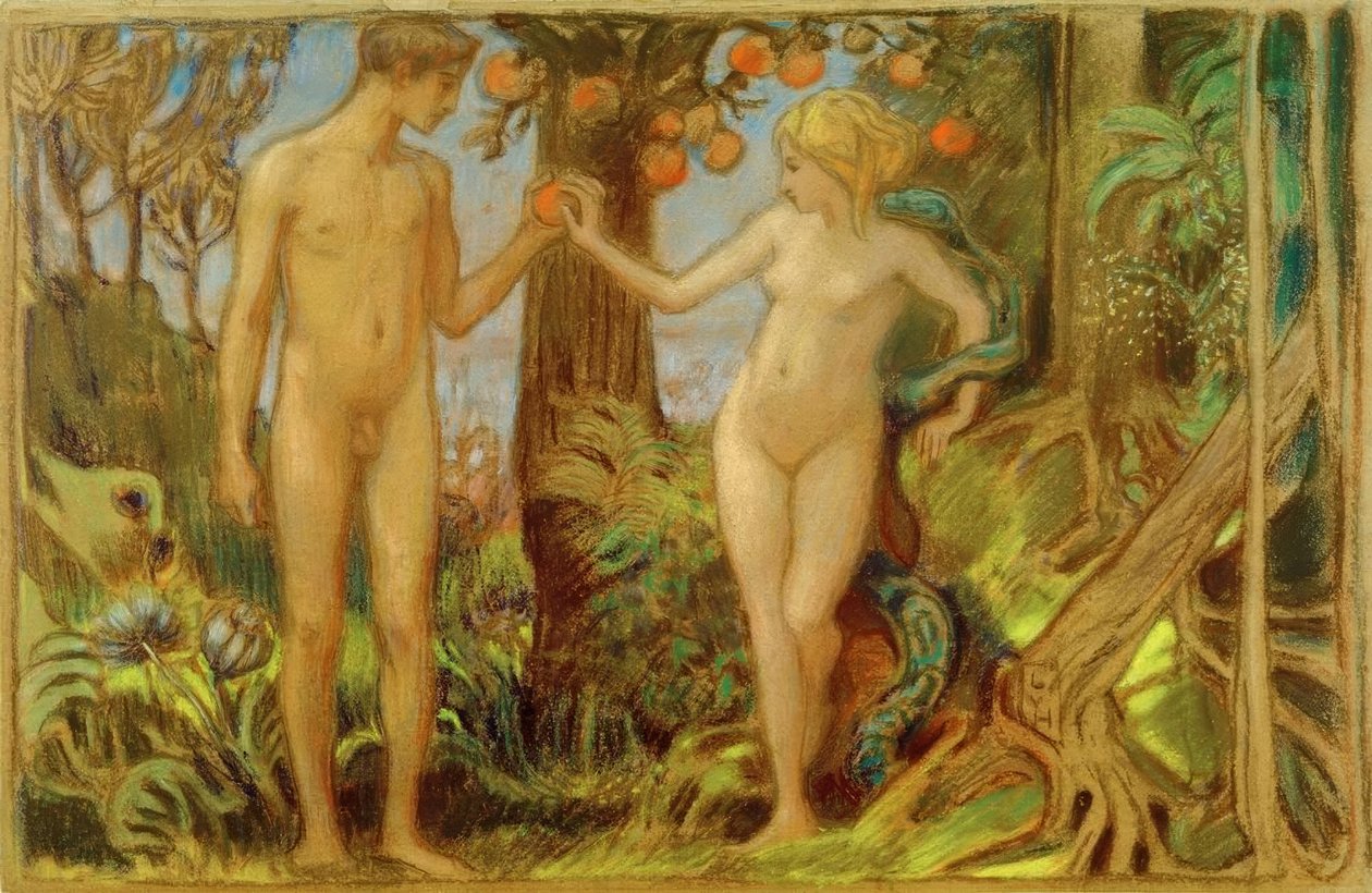 Adam og Eva ved kundskabens træ af Ludwig von Hofmann