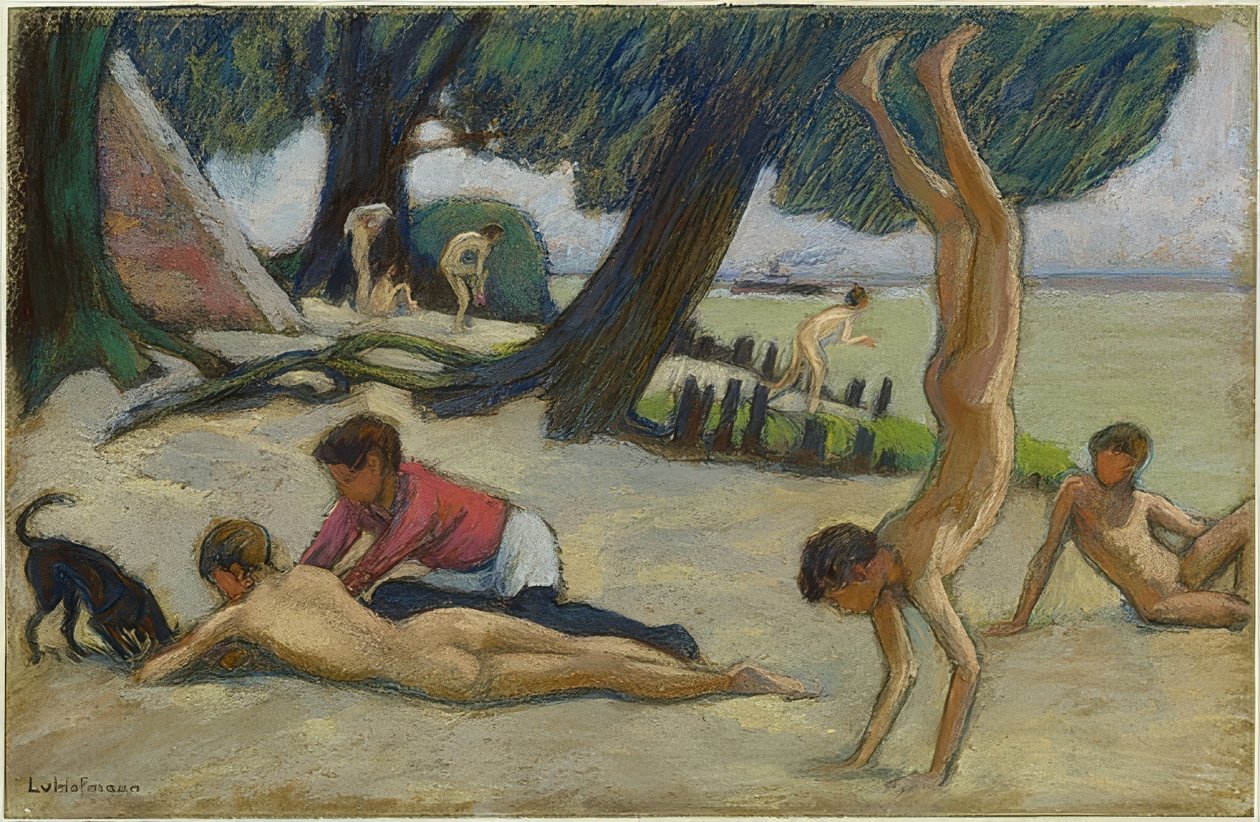 Drenge på stranden. Omkring 1895 af Ludwig von Hofmann