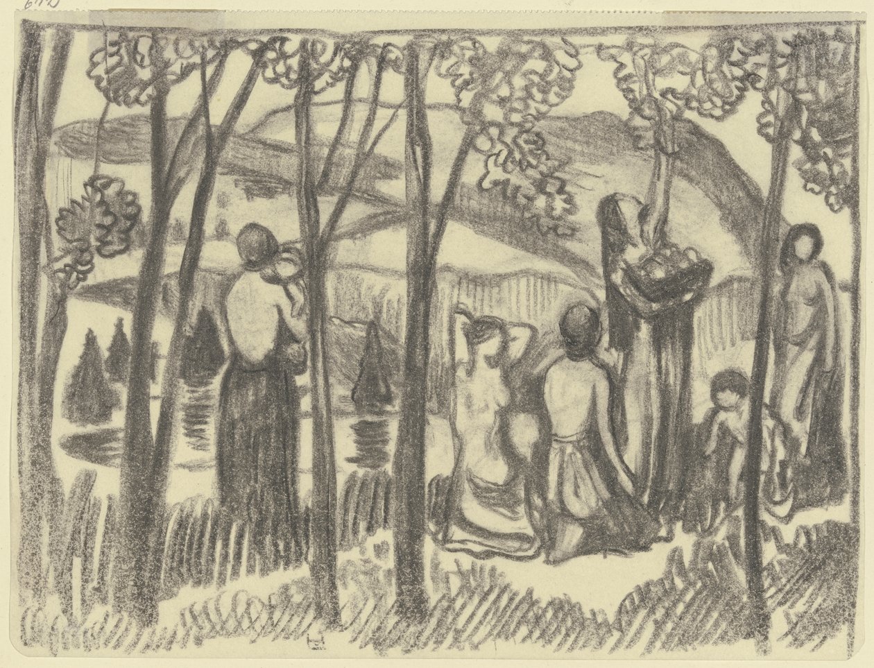 Knælende kvinder og en kvinde, der plukker frugt af Ludwig von Hofmann