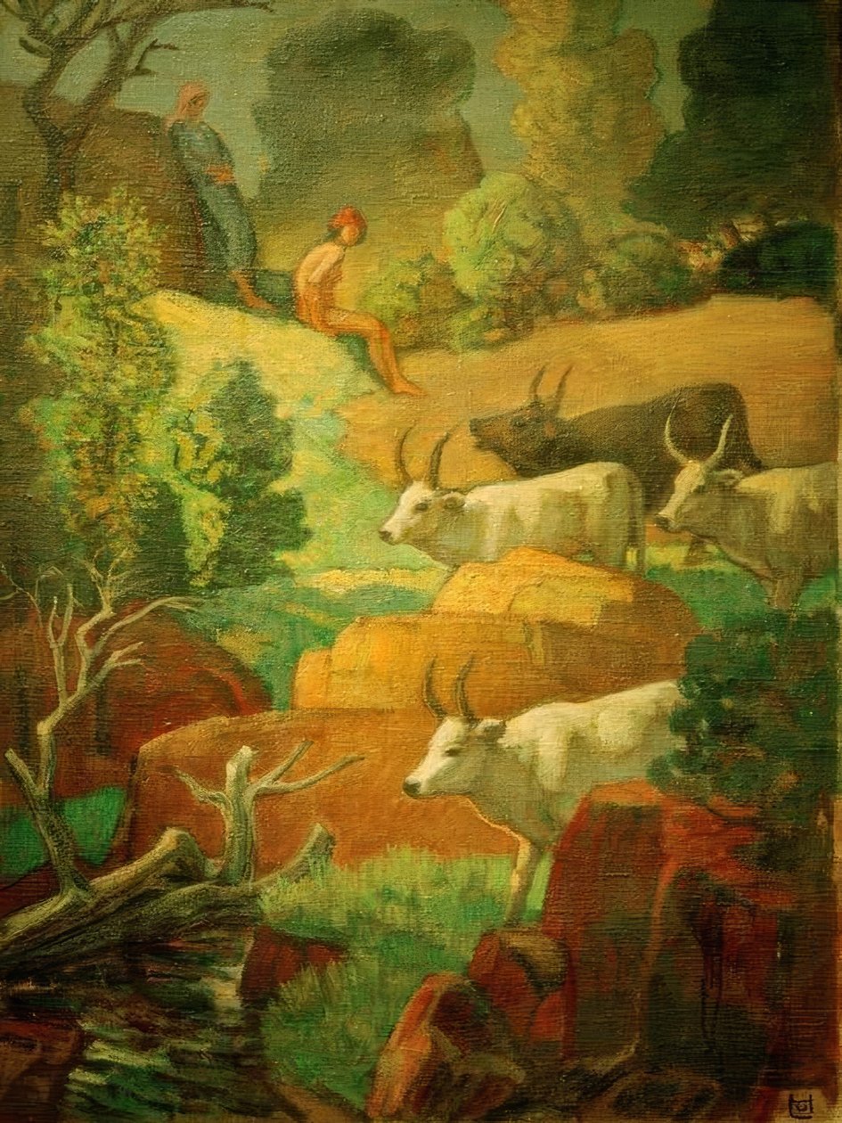 Kvæg ved drikkestedet af Ludwig von Hofmann