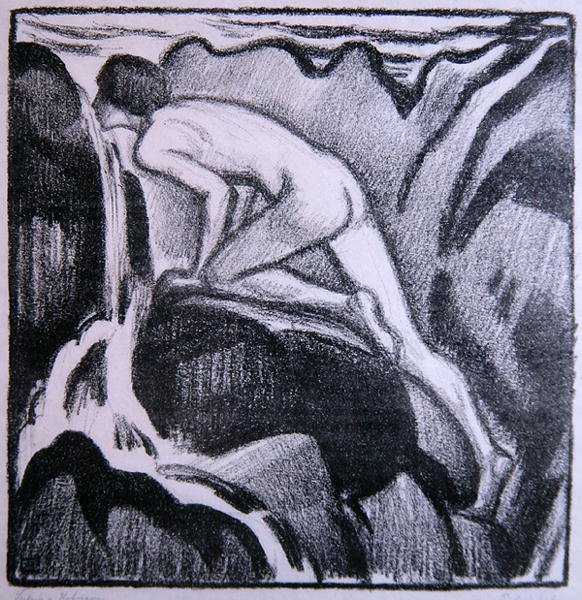 Well drink (litho) af Ludwig von Hofmann
