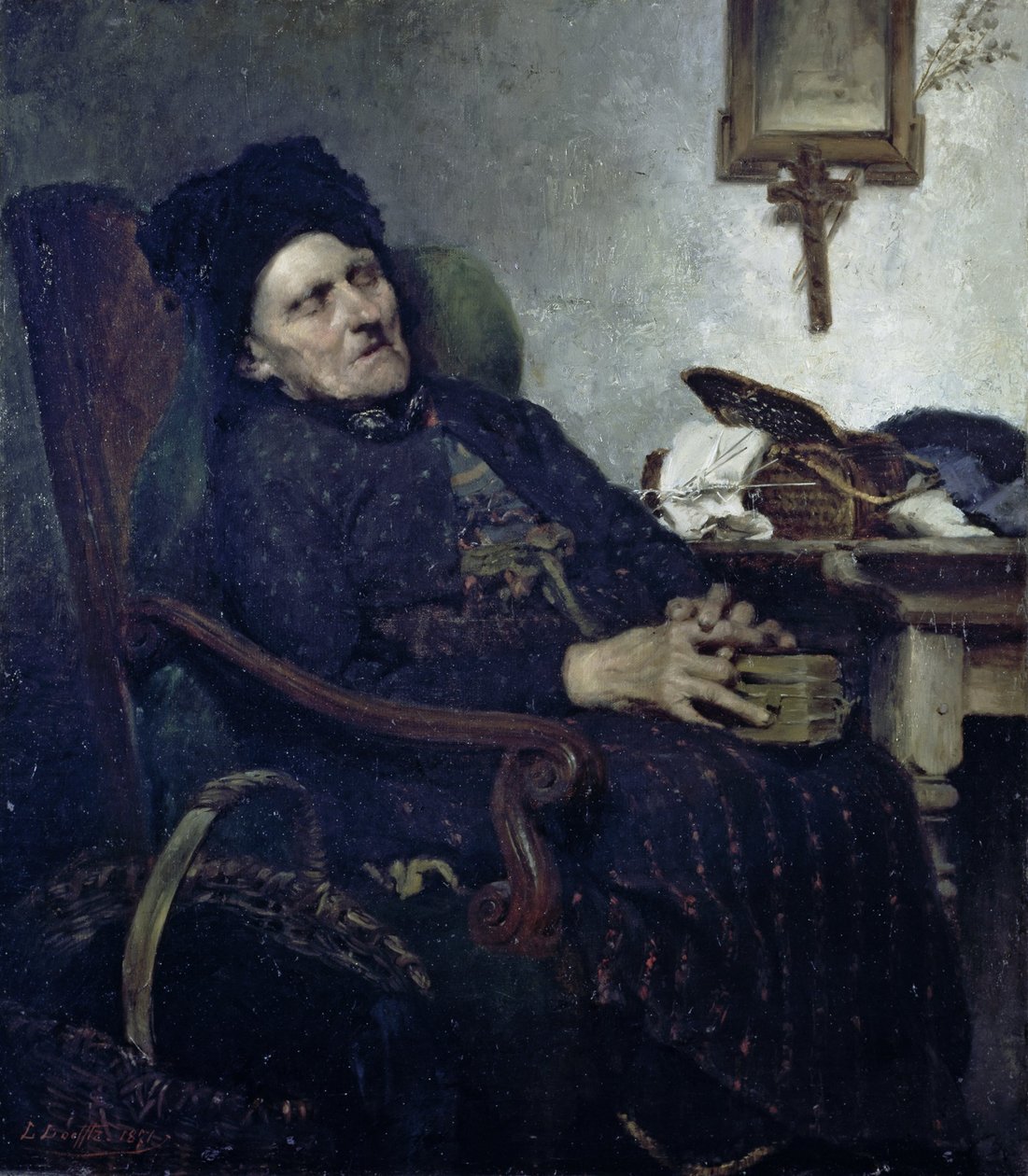Gammel kvinde i interiøret af Ludwig von Löfftz