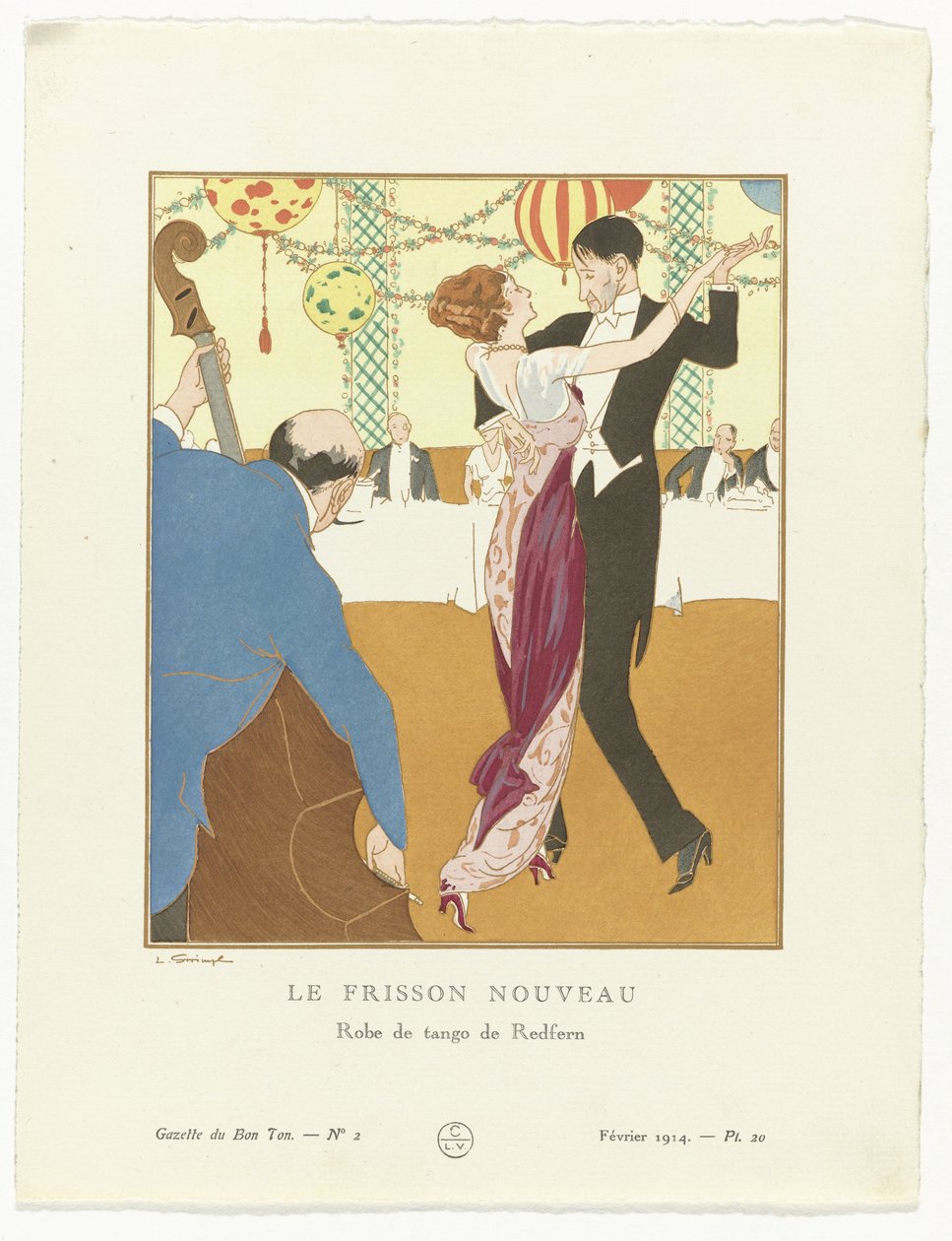 Gazette du Bon Ton. Kunst – Modes & Frivolités: Aftenpåklædning Den nye Thrill: Tango Dress fra Redfern (titel på objekt) af Ludwik Strimpl