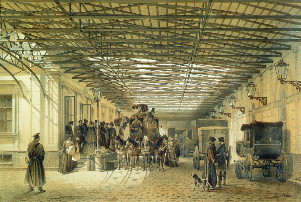 Afgang af en diligens fra St. Petersborg Station, 1848 af Luigi Premazzi