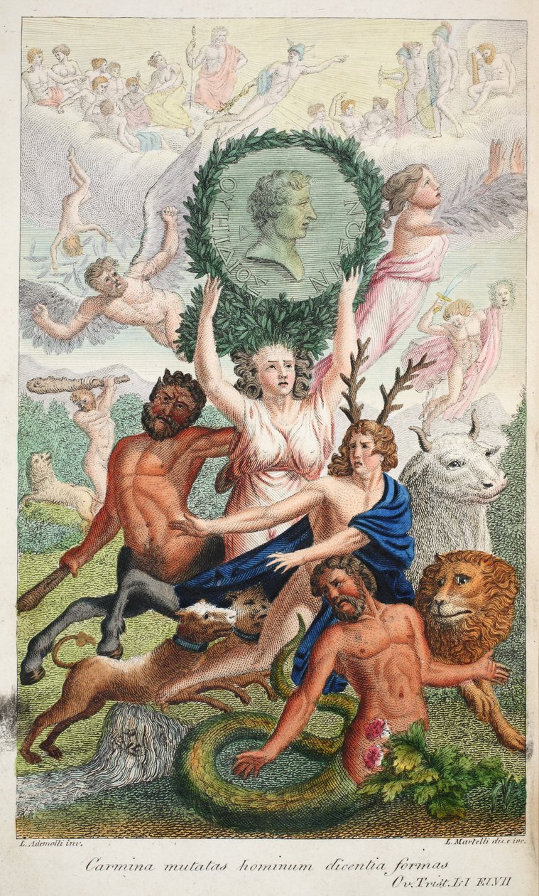 Frontispice, illustration fra Ovids Metamorphoses, Firenze, 1832 (håndkoloreret gravering) af Luigi Ademollo
