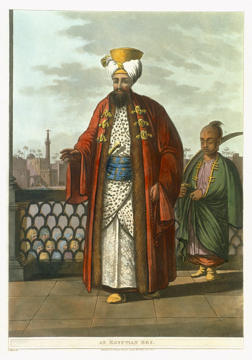 En egyptisk Bey, plade 41 fra "Views in Egypt", graveret af Thomas Milton (1743-1827), udgivet af Robert Bowyer (1758-1834) 1802 (akvatint) af Luigi Mayer