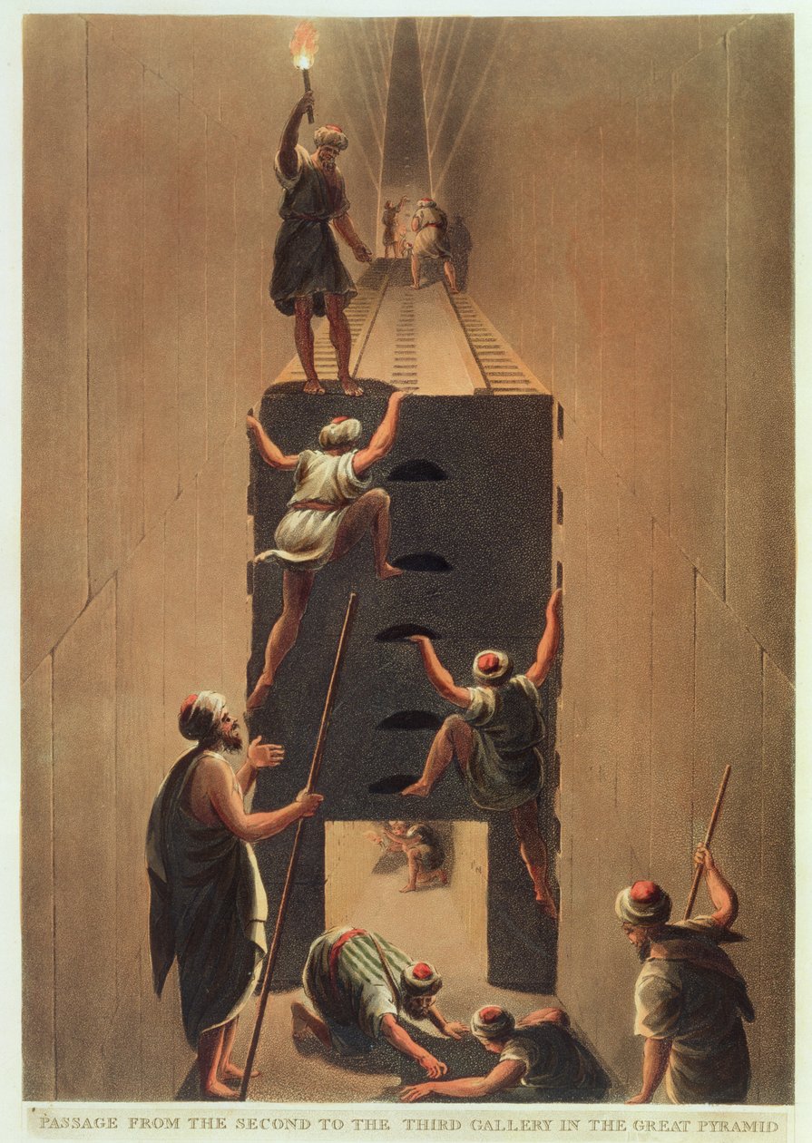 Passage fra det andet til det tredje galleri i den store pyramide, planche 5 fra "Views in Egypt", graveret af Thomas Milton (1743-1827), udgivet af Robert Bowyer (1758-1834) 1802 (akvatint) af Luigi Mayer
