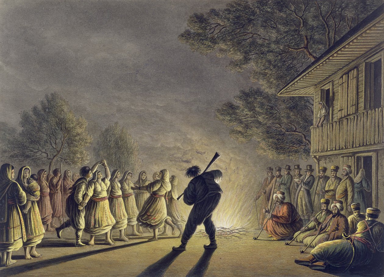 The Dance of the Bulgarian Peasants, pub. af William Watts, 1806 af Luigi Mayer