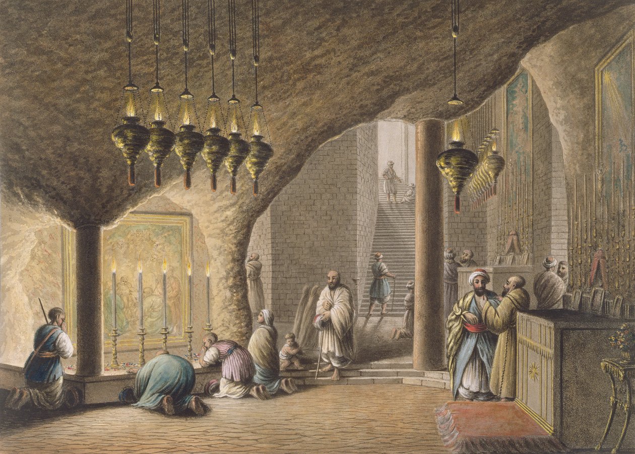 The Grotto of the Nativity, Bethlehem, udgivet af William Watts, 1802 af Luigi Mayer