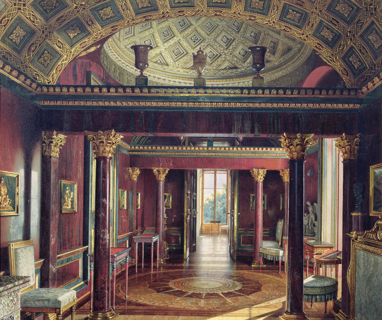 Agatrummet i Catherine Palace i Tsarskoye Selo, 1859 (wc og hvid farve på papir) af Luigi Premazzi
