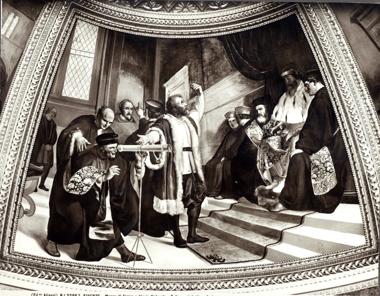 Galileo (1564-1642) præsenterer sit teleskop for det venetianske senat fra The Trial of Galileo af Luigi Sabatelli