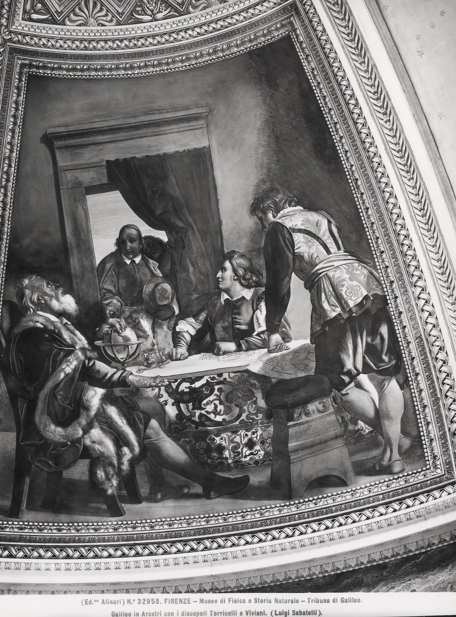 Galileo Galilei (1564-1642) i Arcetri med sine elever, Evangelista Torricelli (1608-47) og Vincenzo Viviani (1622-1703) fra Tribune of Galileo af Luigi Sabatelli