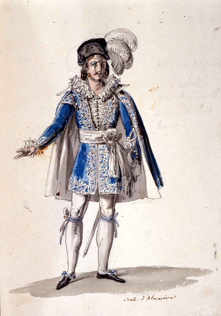 Kostumedesign til grev Almaviva, fra "The Marriage of Figaro", 1905 af Luigi Sapelli Caramba