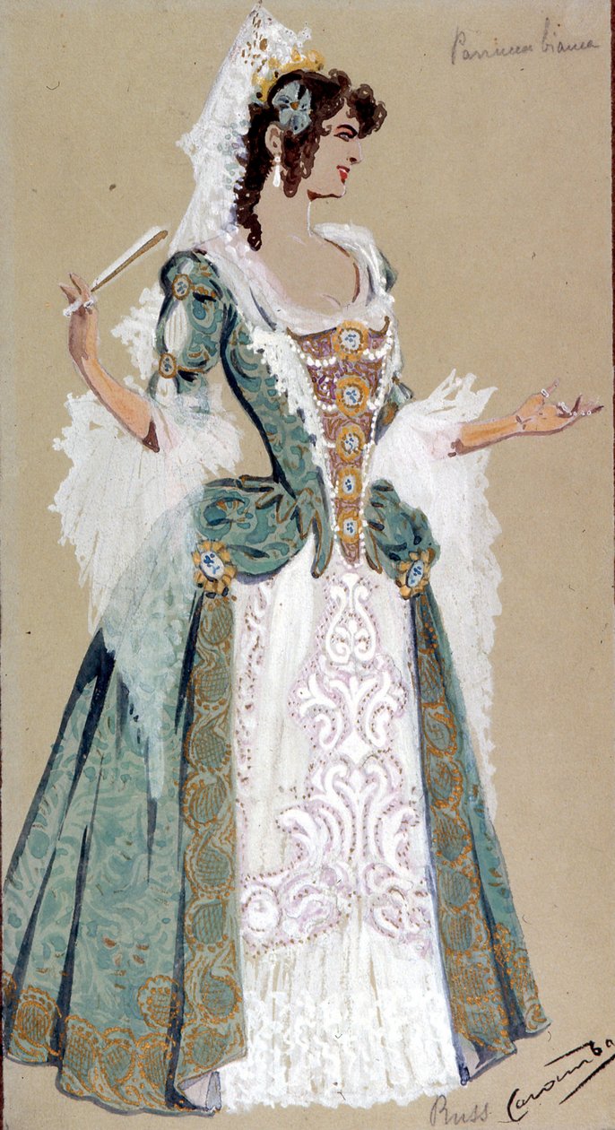 Kostumedesign til grevinde Almaviva, fra Figaros bryllup, 1905 af Luigi Sapelli Caramba