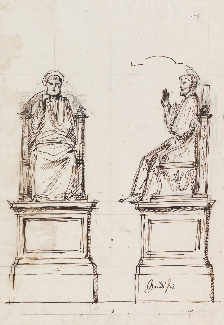 Design til en marmor trone til statuen af St. Peter, St. Peters, Rom af Luigi Vanvitelli