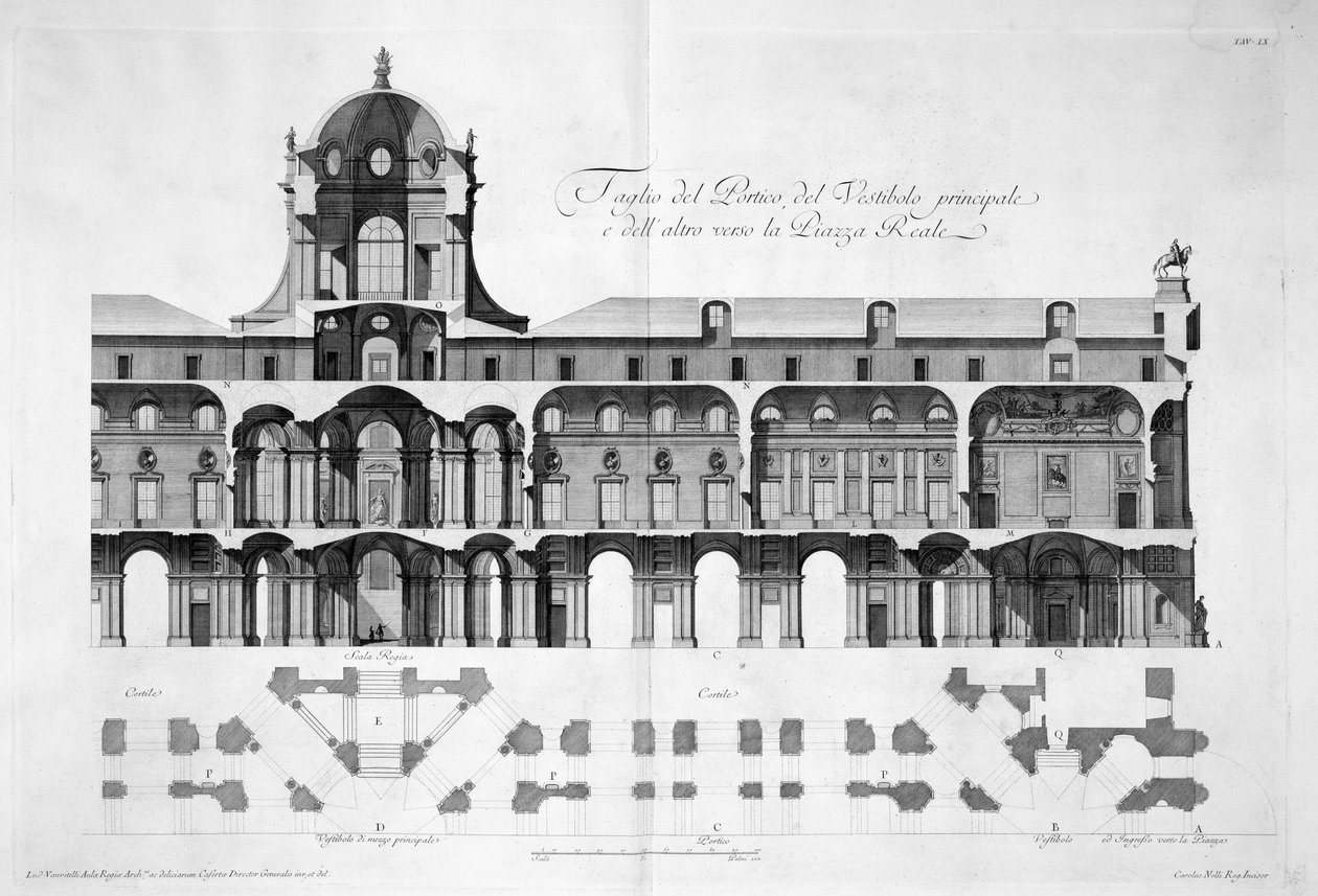 Design til det kongelige palads i Caserta, 1756 af Luigi Vanvitelli