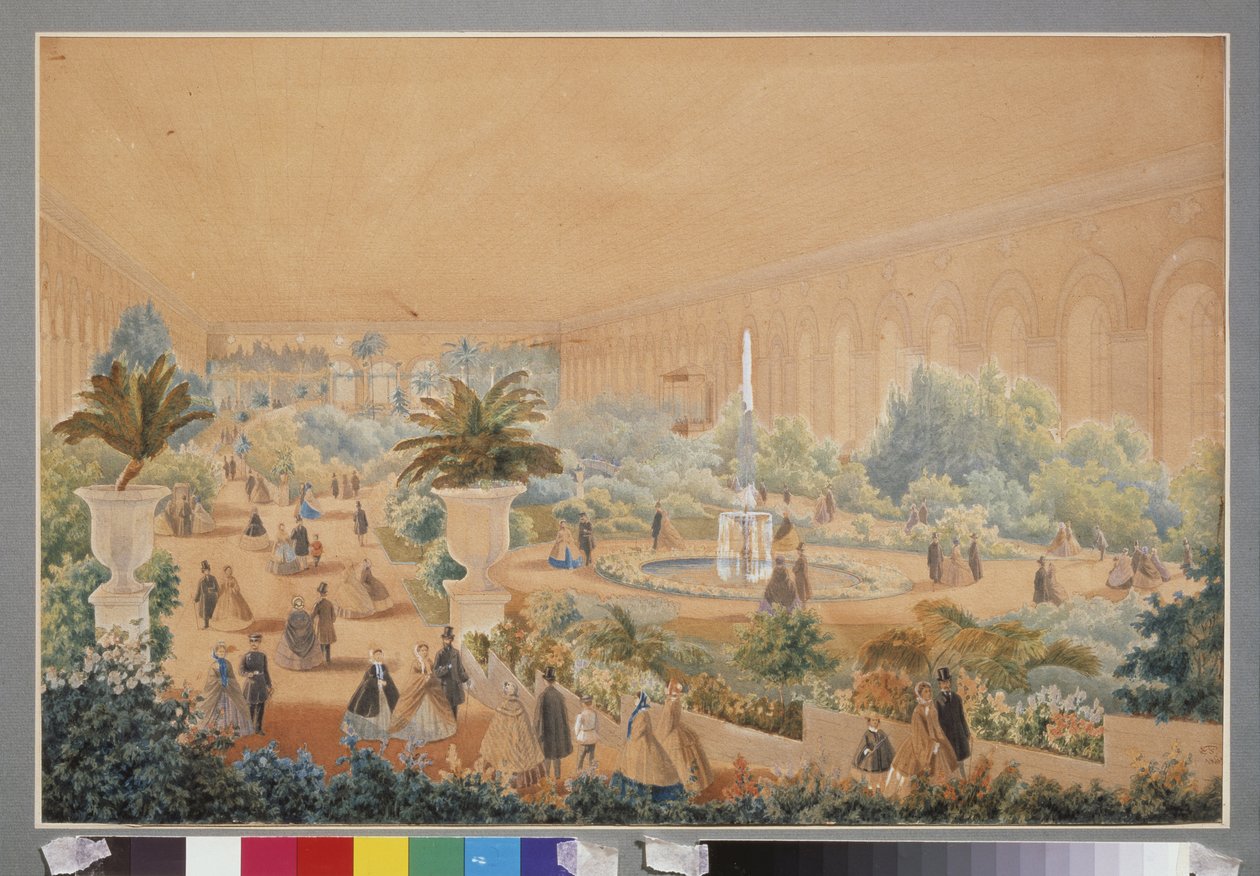 Blomsterudstilling i Moskva-manegen. Værk af Luigi Premazzi (1814-1891), akvarel og gouache på papir af Luigi Premazzi