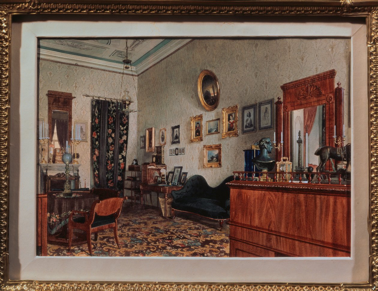 Michail Obreskovs arbejdsværelse. Værk af Luigi Premazzi (1814-1891), akvarel på papir af Luigi Premazzi