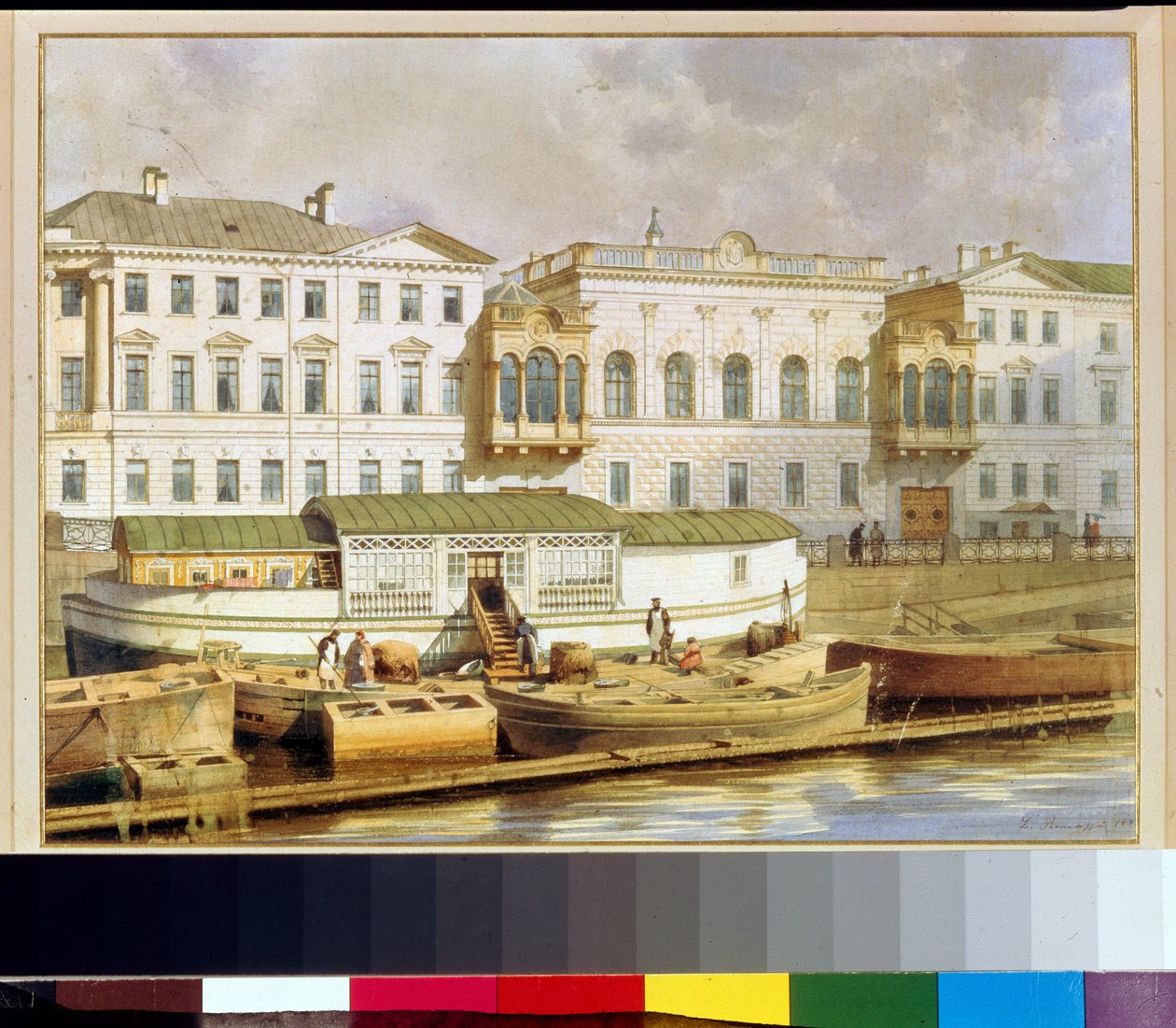 Shuvalov (eller Narychkine) palads ved Fontanka-floden, Sankt Petersborg (Rusland) (Naryshkin-palads ved Fontanka-floden) - Maleri af Ludwig (Luigi) Premazzi (1814-1891), akvarel på papir, midten af ​​det 19. århundrede - Privat samling af Luigi Premazzi