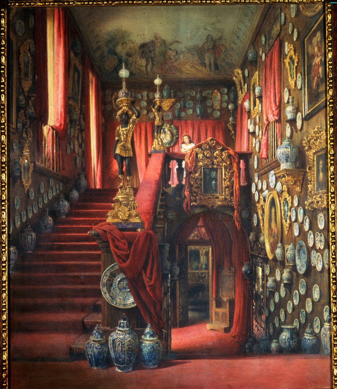 Trappen til baron Alexandre von Stieglitz (1814-1884) hus i Sankt Petersborg (Rusland). Værk af Luigi Premazzi (1814-1891), akvarel på papir, ca. 1870. Italiensk kunst af Luigi Premazzi