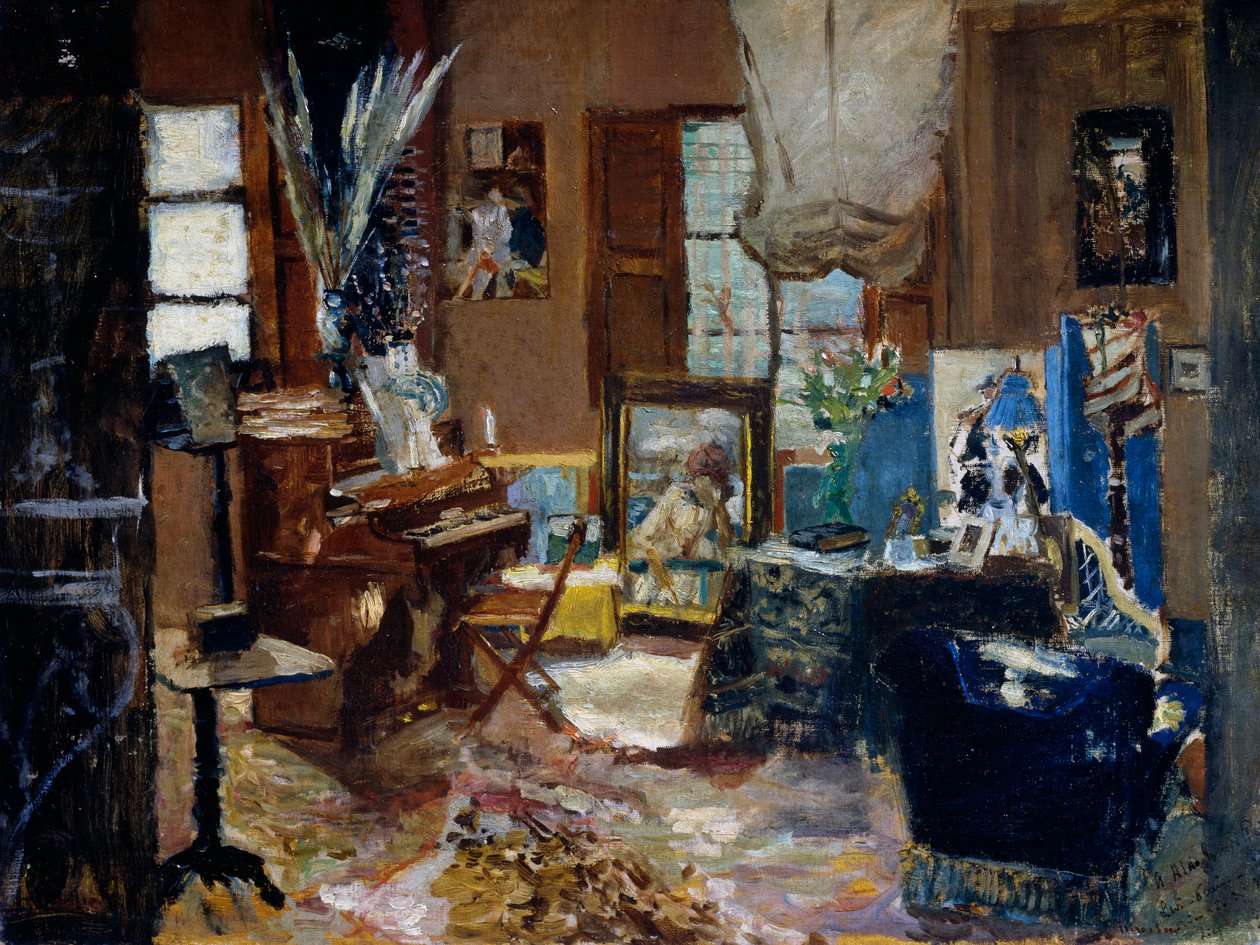 Interiør af tegnestue, Maleri af Ulvi Liege (1858 eller 1860-1939), Olie på lærred, 45, 5x60 cm af Luigi Levi