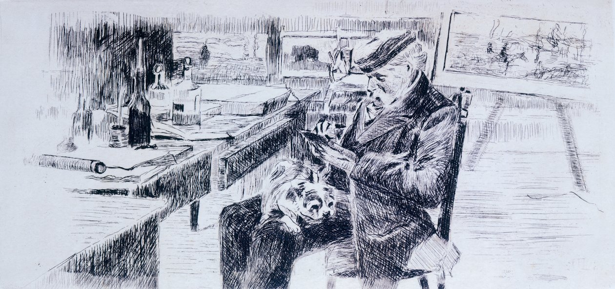 Portræt af maleren, Giovanni Fattori af Luigi Levi (1858-1860 - 1939), tegning af Luigi Levi