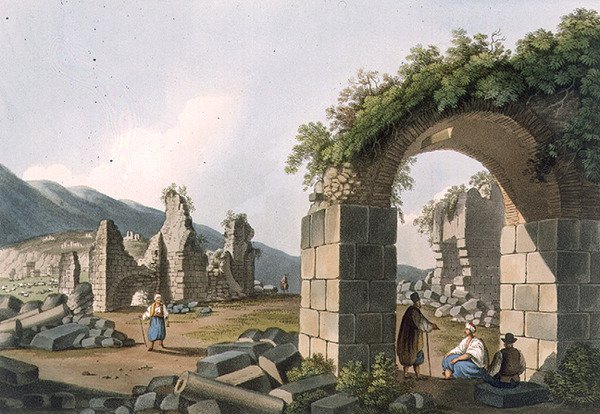 Ruinerne af badene i Efesos, planche 43 fra "Views in the Ottoman Dominions", udgivet af R. Bowyer. af Luigi (after) Mayer