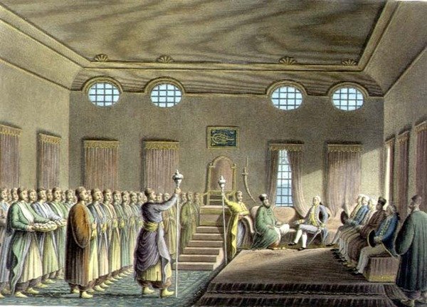 The Palace at Bukarest, tallerken II, pub. af William Watts af Luigi (after) Mayer