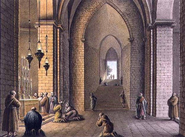 Jomfru Marias grav, Jerusalem, pub. af William Watts af Luigi (after) Mayer