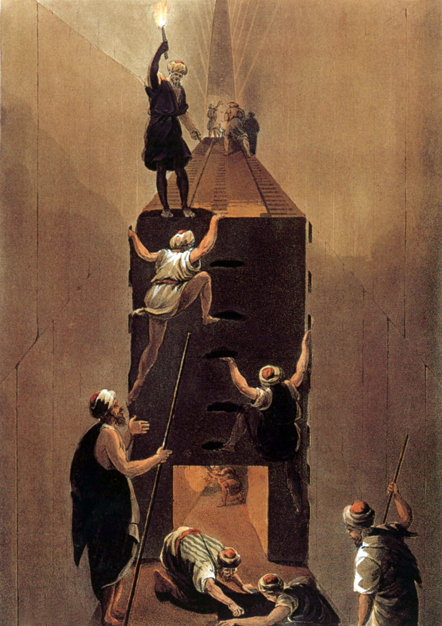 Udsigt over passagen i den store pyramide i Egypten af Luigi (after) Mayer